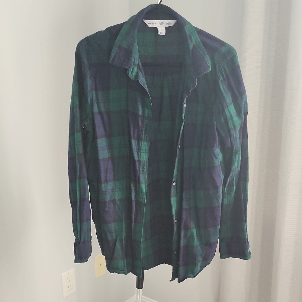 Old Navy Green and Blue Casual Button Down Shirt